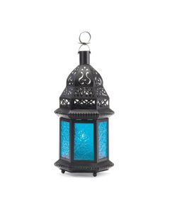 BLUE GLASS MOROCCAN STYLE LANTERN